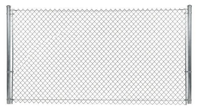 Chain link metal wire fence with diamond pattern mesh isolated on transparent background