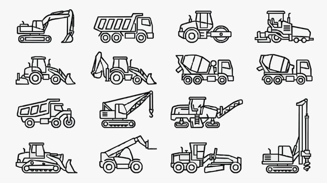 Construction Machinery Lineup Icons.