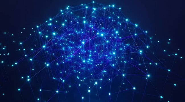 glowing blue network nodes interconnected with lines, abstract data stream visualization, technology, communication, big data, internet infrastructure, cyberspace, digital connection, science, tech