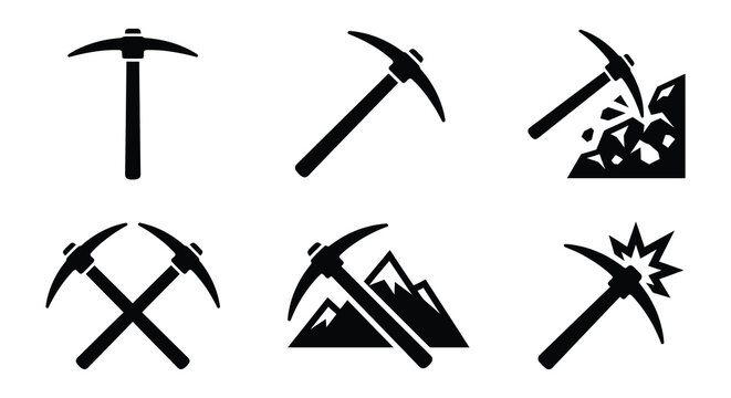 Pickaxes And Mining Tools Silhouette Collection On A White Background pickaxe pick