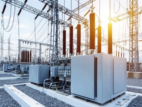 Modern Electrical Substation with Power Equipment
