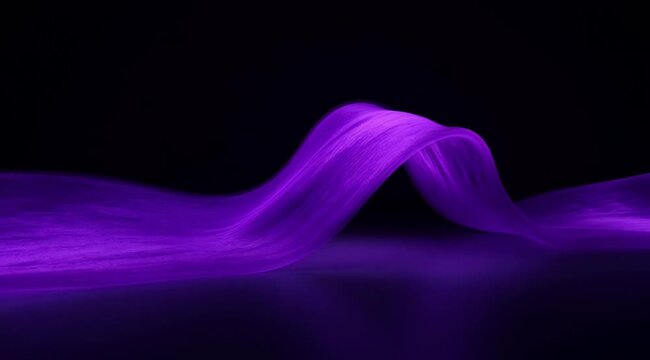 glowing purple fabric wave moving in a fluid motion over dark background for tech background