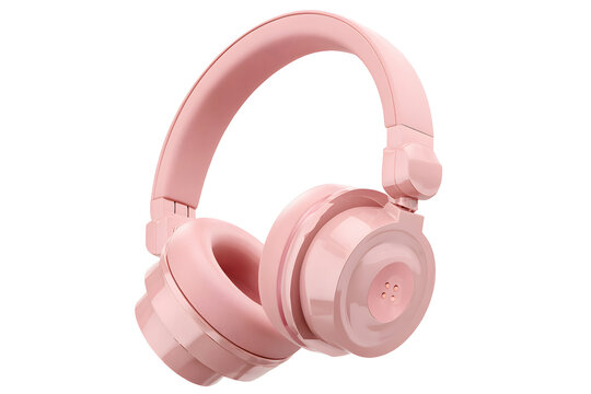 Realistic pink wireless over-ear headphones isolated on cutout PNG or transparent background. Modern audio device ideal for music listening, podcasts, gaming, online learning, streaming, remote work