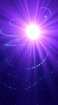 glowing purple light particles tracing swirling patterns in dark space, energy flow, futuristic backdrop, digital stream, abstract motion, dynamic tech