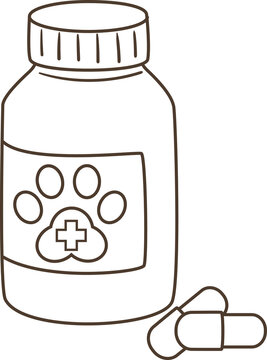 Veterinary Medicine Bottle and Capsules Outline