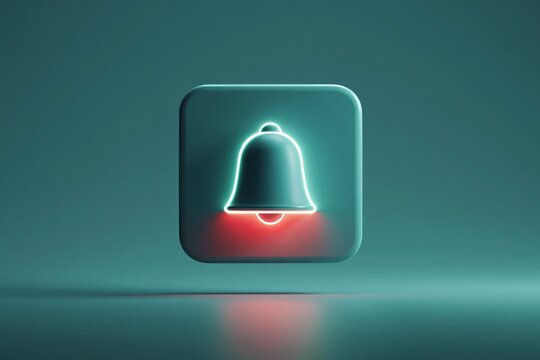concept of messaging and social connection, alerts and updates. 3D illustration of a glowing notification bell icon on a gray background