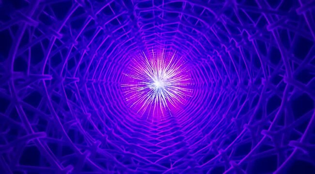 hypnotic blue glowing web tunnel with infinite perspective, digital network connection, cyber space, futuristic portal, particle flow