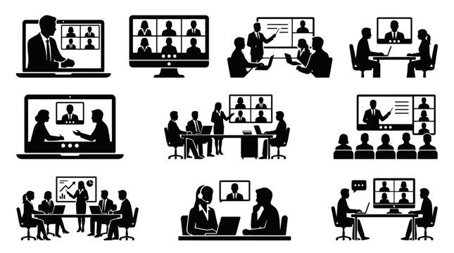 Virtual Meeting Silhouette Collection &ndash; Online Collaboration Vector Set