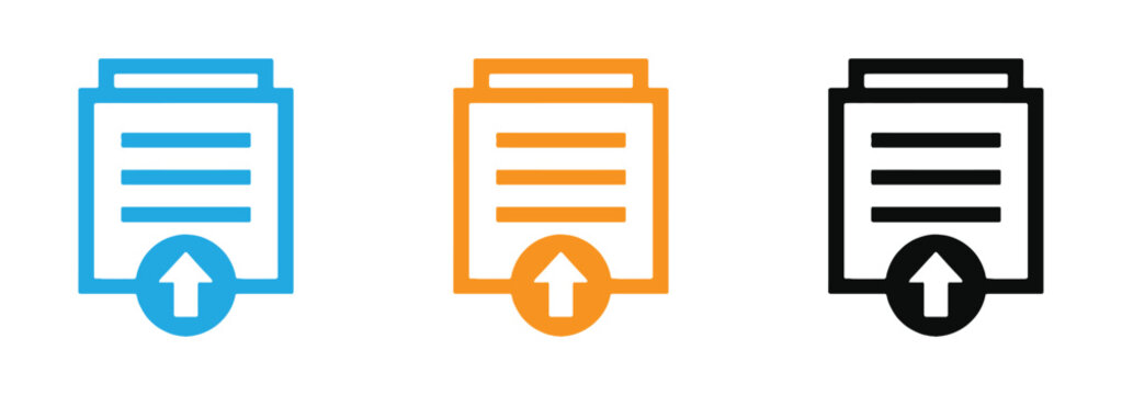Document upload icon vector  set for file transfer, cloud storage, data submission, paper export, and online form publishing. .