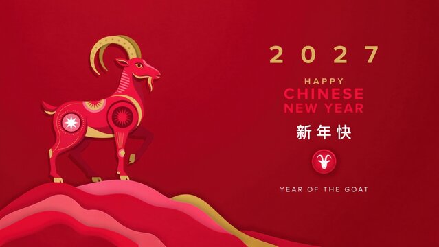Chinese new year 2027 year of the goat greeting card