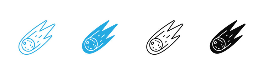 Meteorite  Icon and Comet Vector Set in Outline, Filled, Line Art, and Glyph Styles for Space, Astronomy, and UI Design . © Nabila