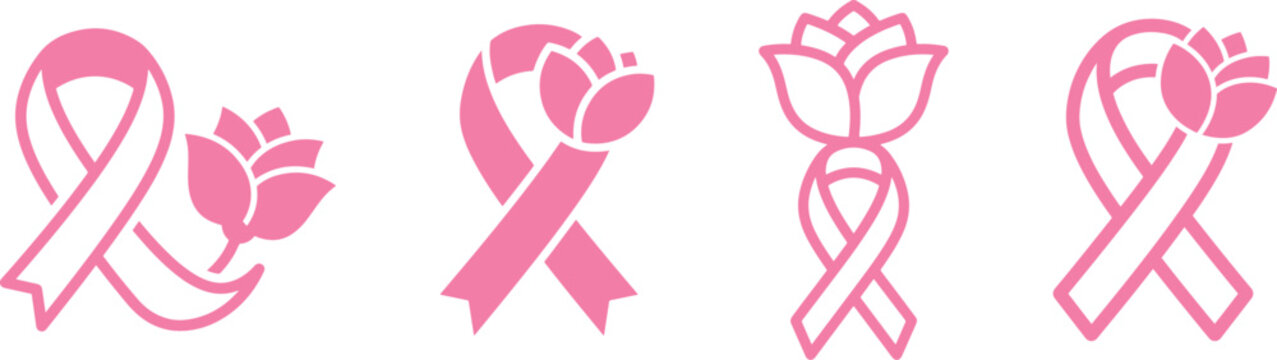 breast cancer ribbon flower silhouette. breast cancer awareness svg bundle. breast cancer ribbon cricut cancer ribbon with flowers