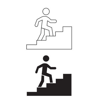 Man walking up stairs icon set for career growth and success concept.Editable stroke, Vector illustration, Line art Icon, Symbols.