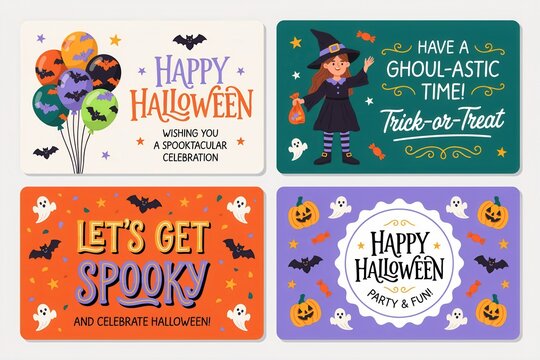 Set of halloween party invitation cards