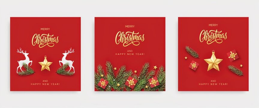 Set of christmas greeting cards with festive elements