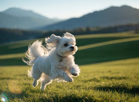 dog running over the meadow
