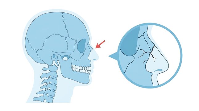 Medical diagram showing a human nasal bone fracture in profile