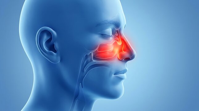 Anatomical profile of human head showing sinus inflammation