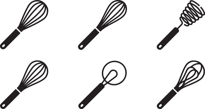 Set of six different kitchen whisks and beaters illustration Vector