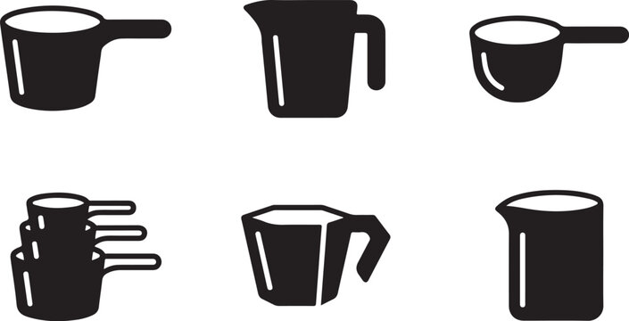 Six black kitchen measuring cups and scoops set illustration Vector