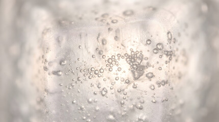 Obraz premium Translucent Ice Cube With Trapped Air Bubbles in Macro Detail