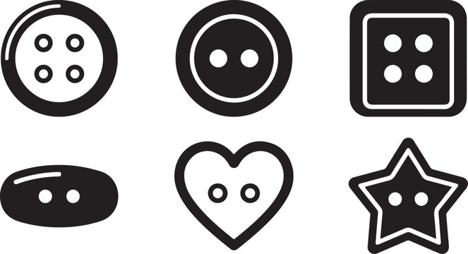 Six different cute button shapes with two holes Vector