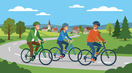 Fototapeta premium Group of Friends Riding Bicycles on a Countryside Road