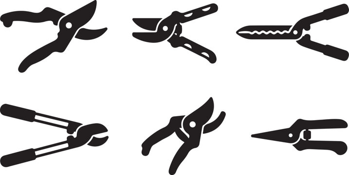 Six types of pliers in black and white vector style Vector