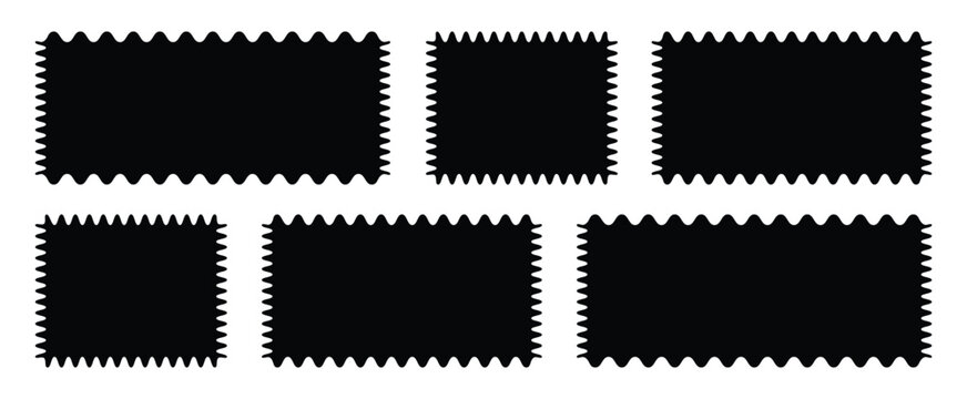 Set of with zigzag frames edge black color. Zigzag edge frame. Crayon drawn squares and rectangles with wavy rough edges. doodle hand drawn. vector illustration.