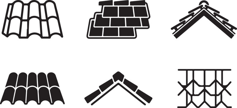 Six different types of roof designs and materials illustration Vector