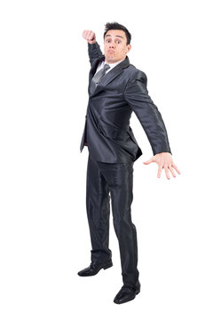 Aggressive man in formal suit, transparent background