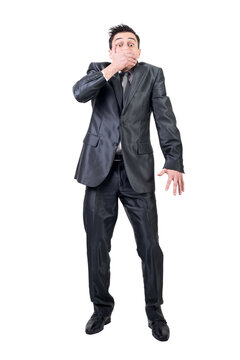 Man covering mouth in studio, transparent background