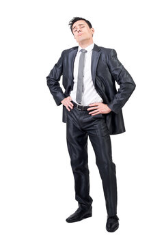 Arrogant man in formal suit, transparent background