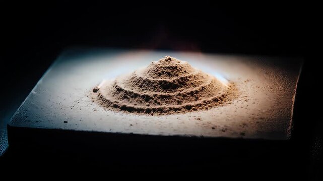Close Up Of Powdered Substance Pile On Plate Under Spotlight.