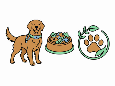 Minimalist Flat Cel Shaded Pet Care Organic Dog Food Graphic Sticker Asset, "Created with AI assistance and manually refined."