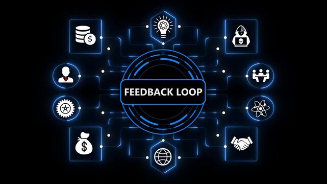 Feedback Loop Dashboard with Intelligent Enterprise Analytics and Digital Performance Monitoring on Dark Blue Background