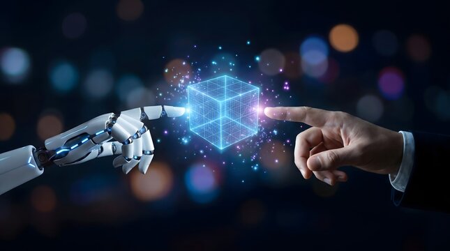 Robot Hand Touching Human Finger with Digital Network Connection