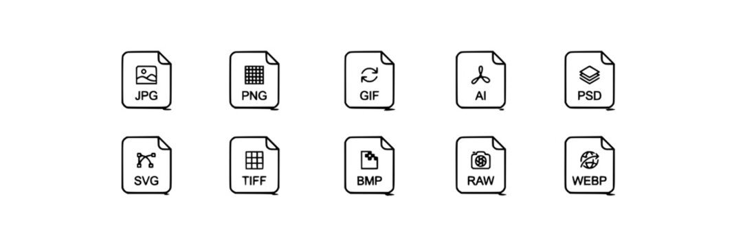 File Icons Representing Different Image File Formats Featuring Icon, Format, Jpg with Png and Gif Elements for Ai, Psd Projects