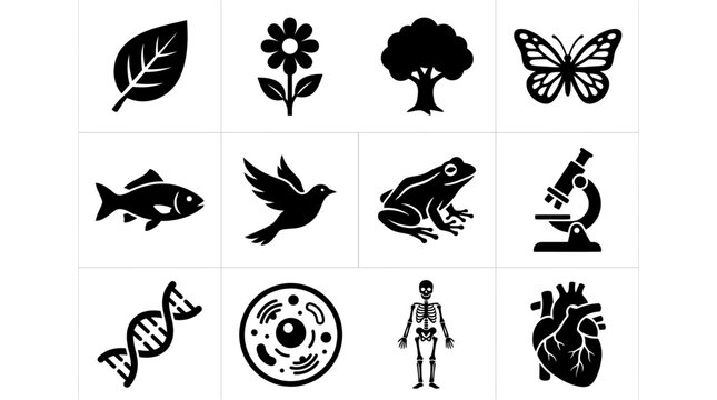 Biology and Nature Icons Set Representing Life Sciences.