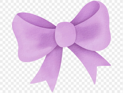 Watercolor purple ribbon bow decorative illustration Vector.