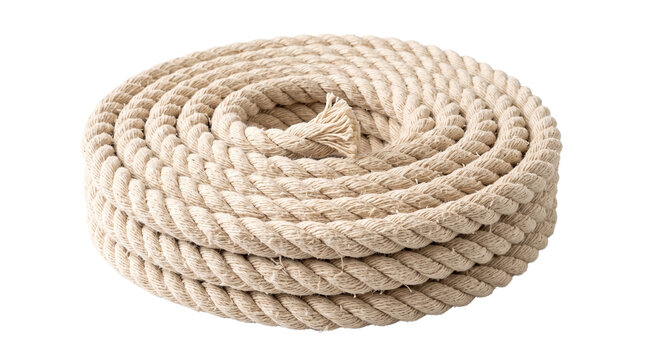 Coiled cotton rope isolated on transparent background 