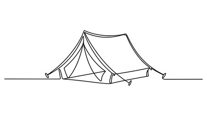 Camping tent line drawing illustration of a simple outdoor shelter for travel and hiking isolated on a white background Vector, illustration © Joya