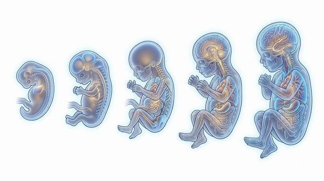 Fetal development stages from embryo to late pregnancy
