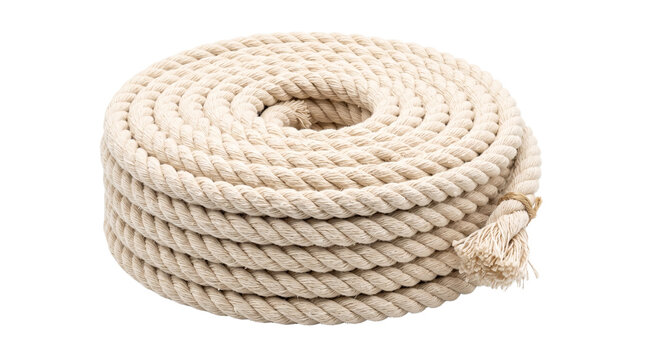 Coiled cotton rope isolated on transparent background 