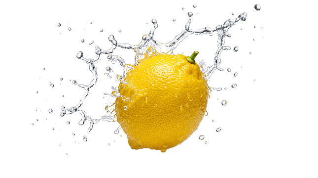Lemon with water splash isolated on transparent background 