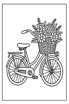 Vintage Bicycle with Flower Basket Coloring Page for Adults and Children