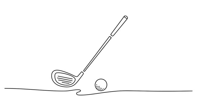 Continuous single line drawing of a golf club and a golf ball isolated on a white background Vector, illustration