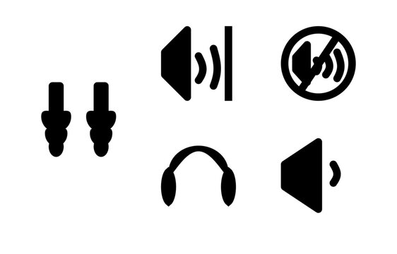 Hearing Protection and Audio Control Icons Set Vector Flat Glyph