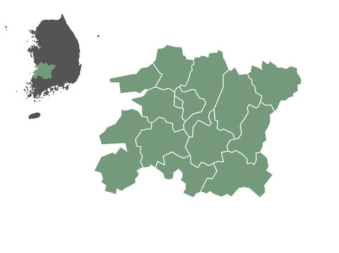 Jeollabuk-do Province Map with Administrative Districts and Counties, South Korea