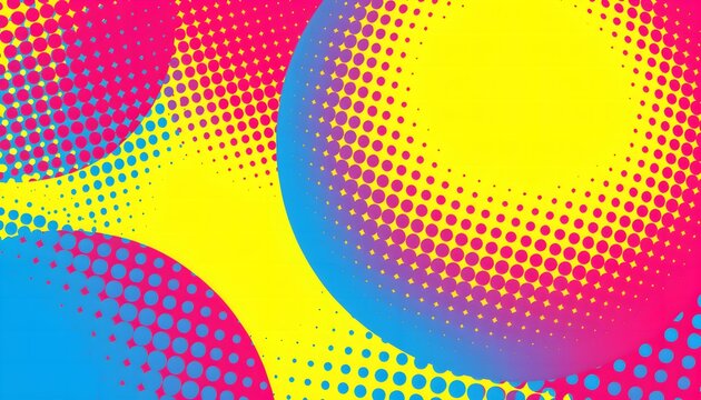 Modern vibrant background featuring oversized halftone dot gradients in bright magenta, cyan, and yellow colors.